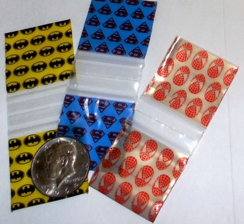 300 Superhero Trio Bags 1.5 x 1.5&#034;  mini ziplock bags 1515 Spider- Bat- Superman
