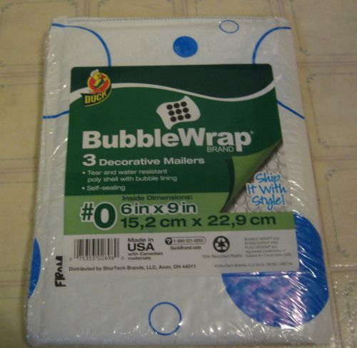 3 Decorative Bubble Mailers Blue Dots, Bubble Wrap Brand by Duck 6&#034; x 9&#034;,NEW