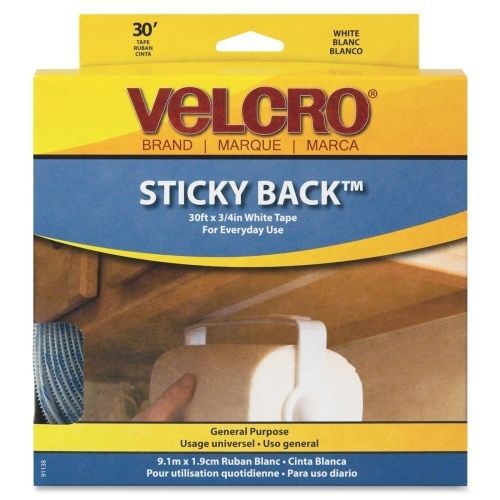 Velcro Sticky Back Hook and Loop Fastener - 0.75&#034; W x 30 ft L- 1 Roll - White