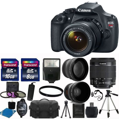 New Canon EOS Rebel T5 1200D SLR Camera + 3 Lens 18-55 IS +24GB KIT &amp; More Brand