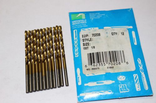 12 new greenfield 1/8&#034; / 150t jobber length twist drills tin coated 70208 for sale