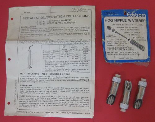 LOT/3 EDSTROM 3&#034; STEEL HOG NIPPLE WATERERS-HD82-W/INSTRUCTIONS