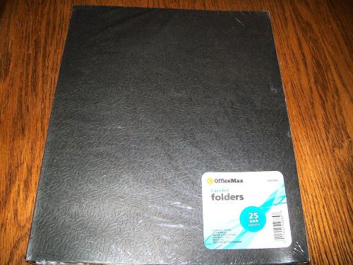 Set of 25 Office Max Black 2-Pocket Folders  Holds 8.5x11&#034; Paper NIP