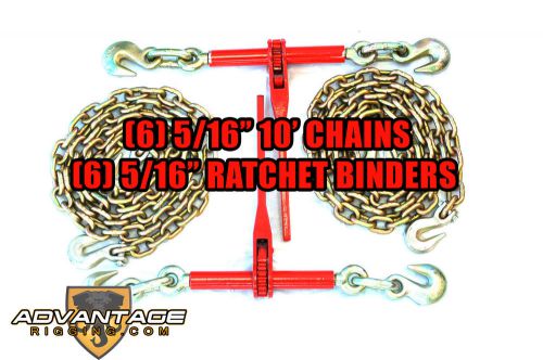 5/16 Transport Hauling Load Package - 6x Ratchet Binders - 8x 10&#039; Foot Chains
