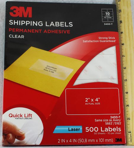 New 3M Clear Shipping Laser Labels 2&#034; X 4&#034; 3400-T (500 Labels) Avery 5663