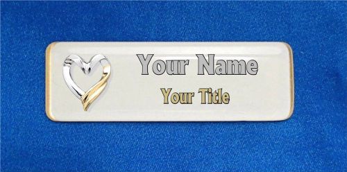 Heart Gold Silver 1 Custom Personalized Name Tag Badge ID Wedding Engagement