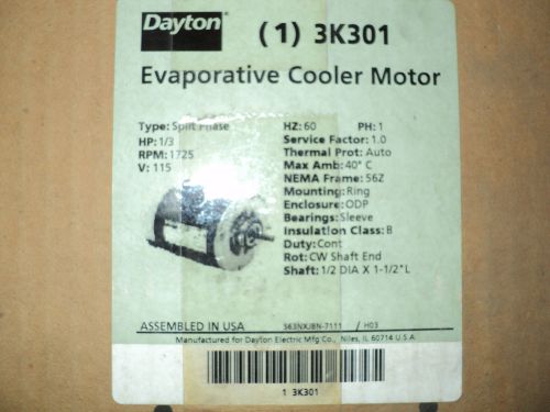 DAYTON 3K301 MOTOR 1/3 HP , 1725 RPM , 115 V, 56Z FRAME , 1 SPEED , HVAC/R