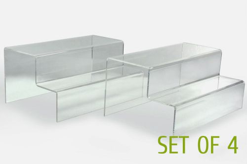 4x Clear Acrylic 2-tier steps display Riser Stand Jewelry Gifts 10&#034; L x 4-3/4&#034; H