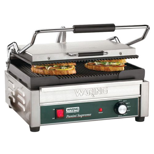 Waring 14 1/2&#034; x 11&#034; Panini Supremo Grooved Top &amp; Bottom Panini Sandwich Grill