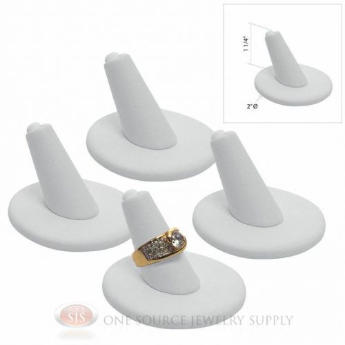 (4) 1 1/4&#034; Single Finger Round White Leather Ring Display Jewelry Presentation