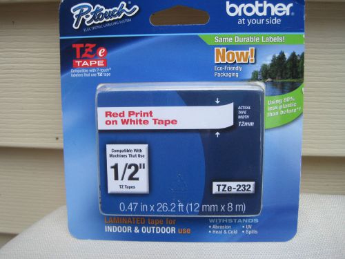 Brother P-Touch Red print/white label tape TZe-232 1/2 inch width