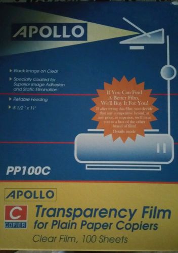 APOLLO TRANSPARENCY FILM FOR PLAIN PAPER COPIERS 100 SHEETS PP100C