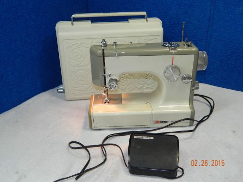 Vintage Small Sears Kenmore 158-10302 Sewing Machine W/Pedal ~ Case &amp; Feet