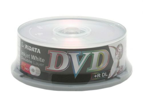 RiDATA 8.5GB 2.4X DVD+R DL White Inkjet Printable 25 Pack Dual Layer Disk