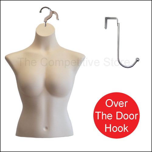 Flesh female busty torso mannequin form for m sizes + chrome over the door hook for sale