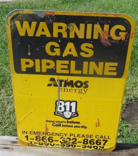18x12 Warning Gas Pipeline Vintage Atmos Energy Safety Sign Mancave Garage Art f