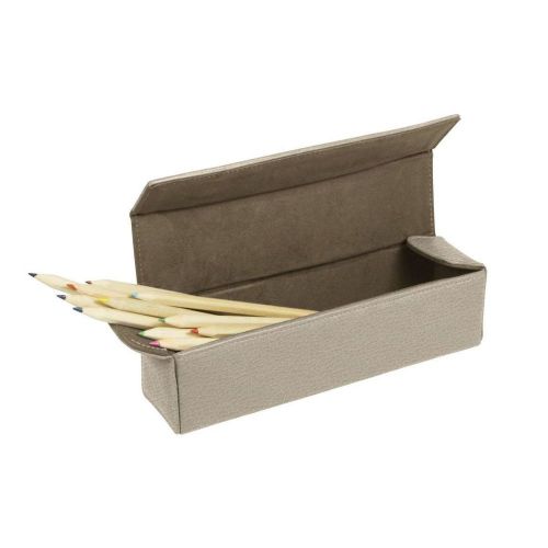 LUCRIN-Squared rigid pencil case-Granulated Cow Leather-Light taupe
