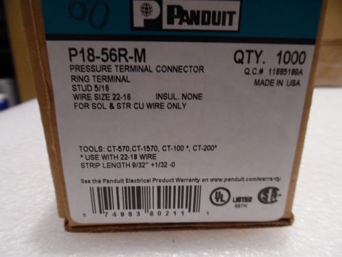Panduit p18-56r-m ring tongue terminal 16-22awg 5/16&#039; stud size nib 1000 box for sale