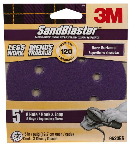 3M 3 Count 5&#034; 120 Grit 8 HoleHook &amp; Loop SandBlaster™ Sanding Disc 9523ES-30-B