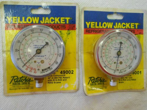 Yellow Jacket 49008 Set of (1) 49001 &amp; (1) 49002 Red/Blue Gauges R-12/22/502 NEW