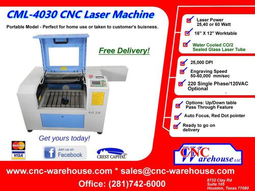 CNC Warehouse-Professional Laser/Engraver Model CML-4030 CO/2 Laser