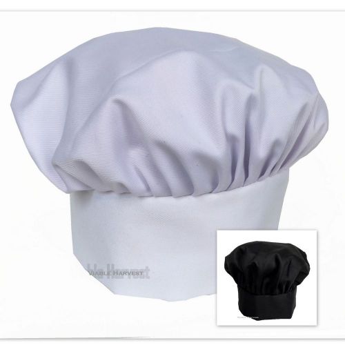 NEW White or Black Chef Hat Velcro CLOSURE Adult L Size Kitchen Wear Bakery BBQ