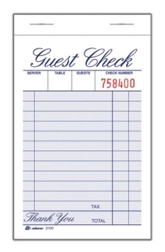 Adams Business Forms 1 Part Guest Check Pad Set of 192