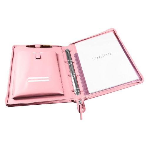 A4 portfolio with ring binders - pink - smooth calfskin - leather for sale