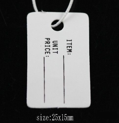 Jewelry Elastic Pre-Strung White Paper Price Label Print Info Hang Tag 25X15MM