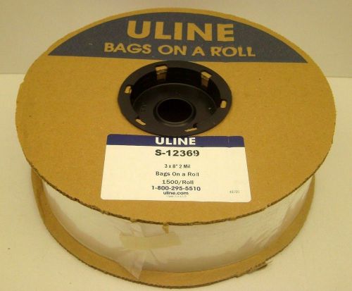 Uline s-12369 3&#034; x 8&#034; polybag 2 mil 1500 bags on a roll autobag plastic new for sale
