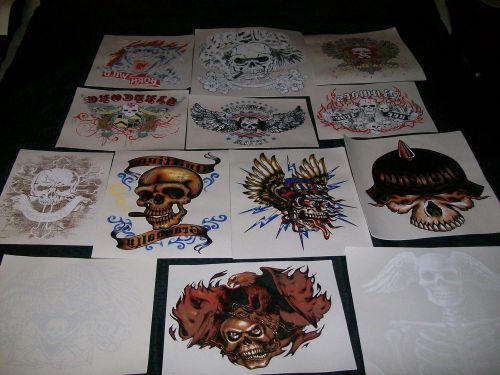 Lot of 120 Professional Graphic Heat Transfers ~30 Designs~ Biker/Outlaw/Skulls