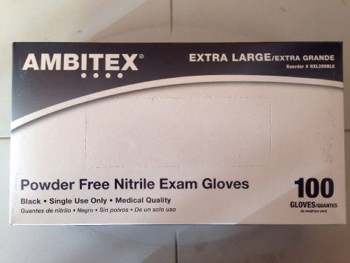 AMBITEX NXL200BLK Black Disposable Exam Gloves, Nitrile, XL, 100/Box, Food Safe