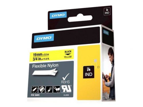 Dymo - flexible nylon tape - black on yellow - roll (0.75 in x 11.5 ft) 1  18491 for sale