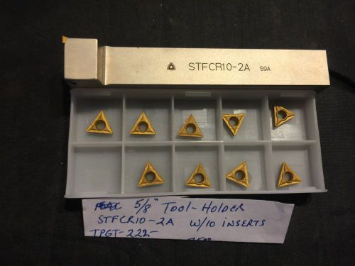 Korloy 5/8&#034; STFCR10-2A Tool Holder w/ Box of 10 TPGT 222 Carbide Inserts