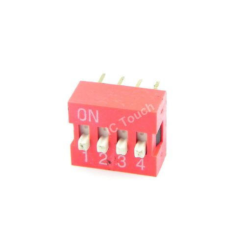 10pcs 2.54mm Pitch 4-Bit 4 Positions Ways Slide Type Red Switch DIP-8