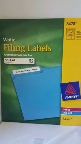1330. NEW AVERY WHITE FILING LABELS 1/3 CUT 150 LABELS #8478