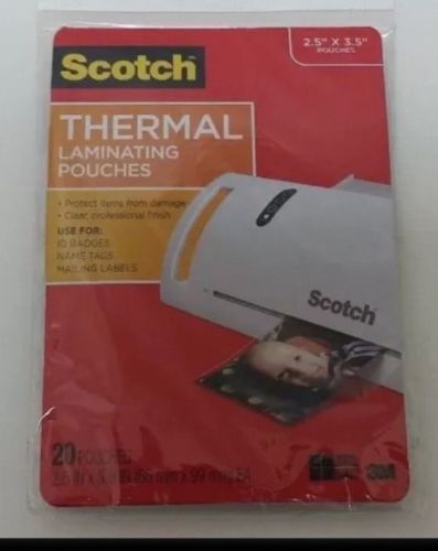 NIP 3M Scotch Thermal Laminating Pouches Pack of 20 ID, Name Tags 2.5&#034; x 3.5&#034;