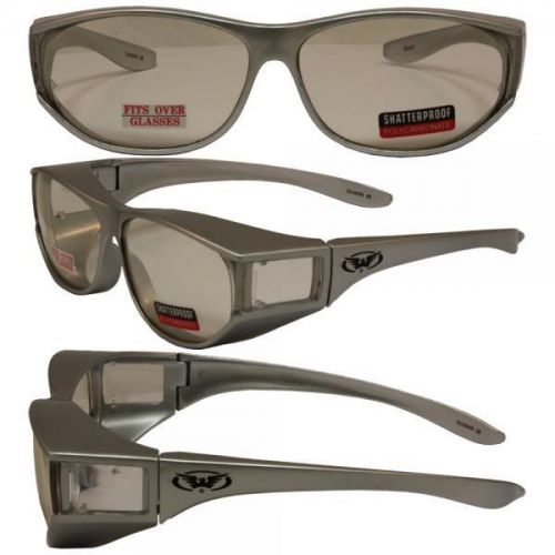 Global safety glasses fit over your glasses w/silver frame &amp; clear lenses for sale