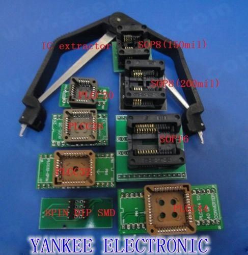 8 programmer adapters sockets kit for ezp2010,tl866a,tl866cs,with ic extractor for sale