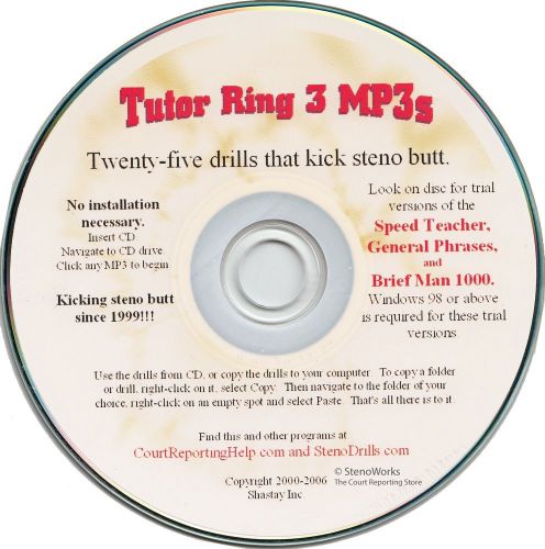 Tutor Ring 3 MP3s 25 drills that kick steno butt for stenograph