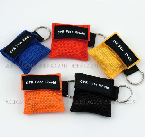 50 pcs/pack CPR MASK KEYCHAIN WITH CPR FACE SHIELD AED 5 COLORS Elastic ear band