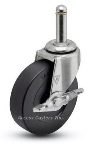 3srcrsb-211 3&#034; swivel caster w/ brake, soft rubber, 7/16 x 1-7/16 grip ring stem for sale