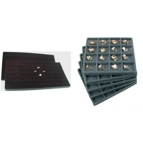 Black Foam 72 Slot Ring Jewelry tray Insert &amp; 16 Slot Jewelry Display Kit 7 Pcs