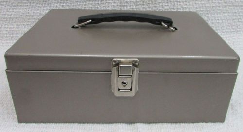 Industrial Steel Old Tan Metal 4x8x11 Heavy Strong Cash File Box Toolbox FREE SH