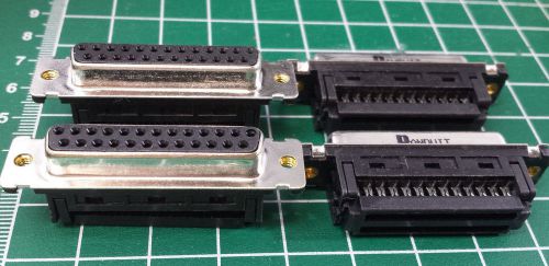 4x Panduit D-Sub 25 pin female IDC clamp connector for ribbon cable panel mount