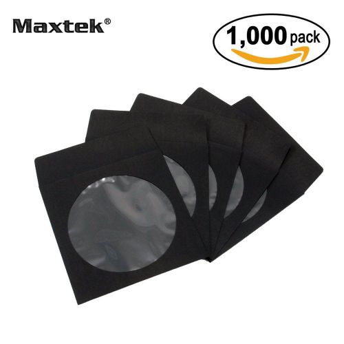 1,000 Maxtek 100 G Black CD DVD Blu-ray Disc Paper Sleeves with Flap