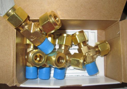 Parker a-lok 6mrt4n-b brass compression tube fitting, run tee 5 pcs 1 1/4&#034;thread for sale