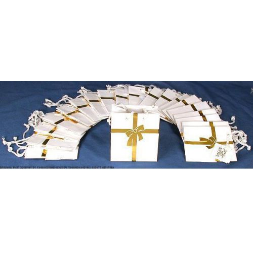 20 White with Gold Ribbon Gift Bags 3&#034;