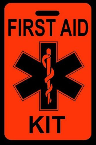 Hi-viz orange first aid kit bag tag - free personalization - new for sale