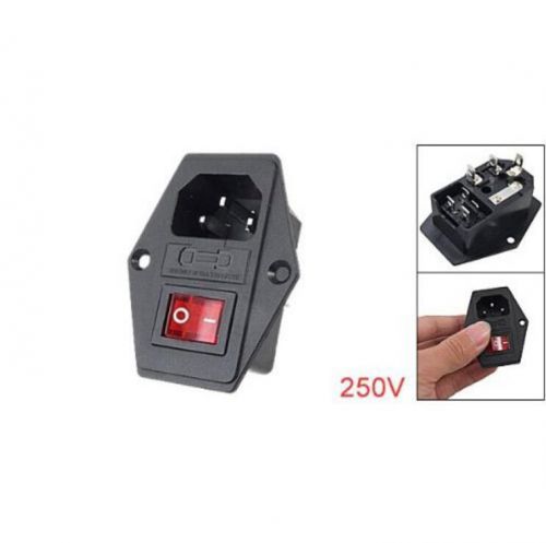 1Pc New Black Red AC 250V 10A 3 Terminal Power Socket with Fuse Holder BB